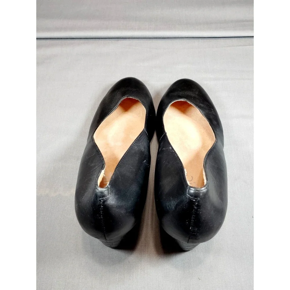 Vionic Women 10 Black Leather Wedge Pumps Orthaheel 7 Casual Goth Comfort Shoes*